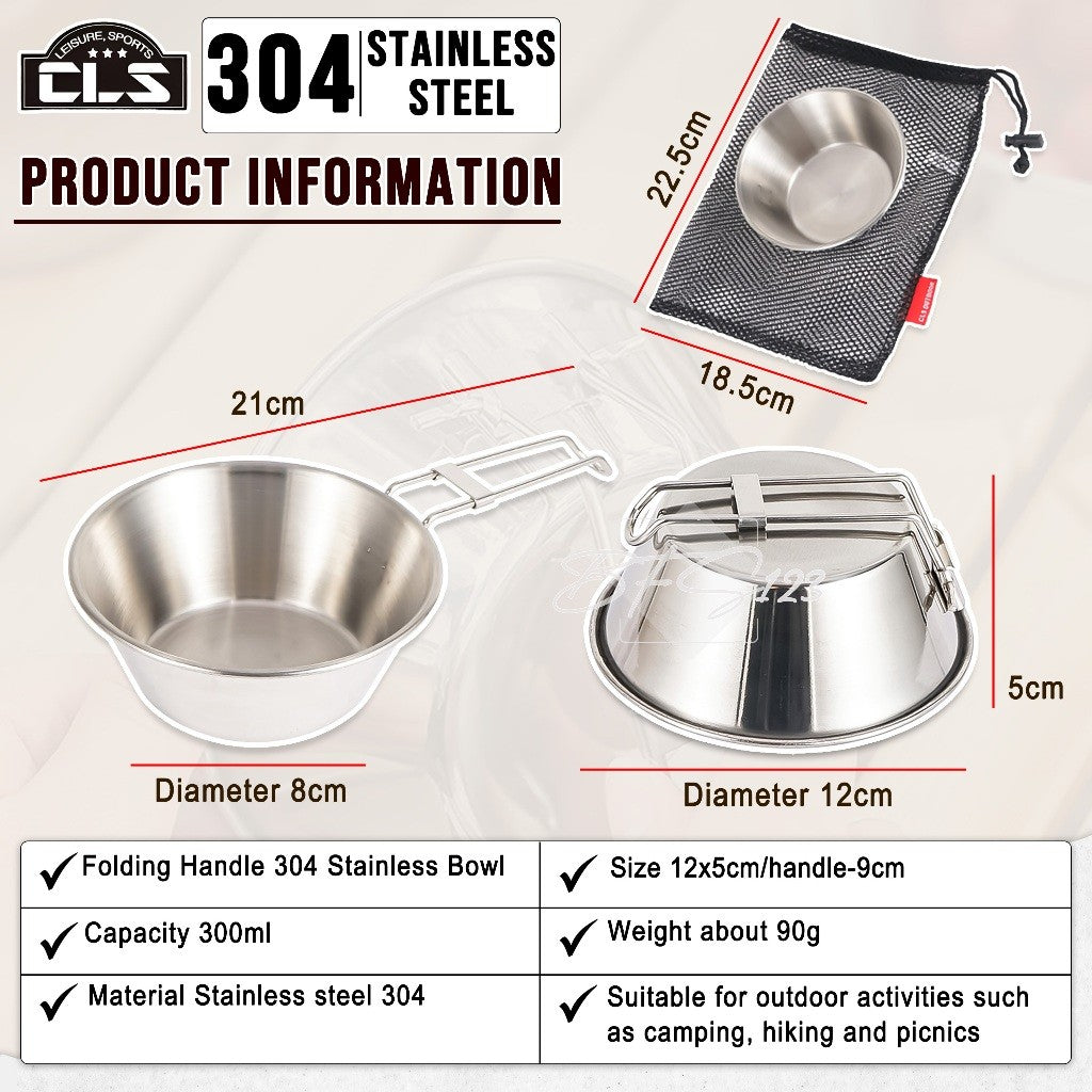 Mangkok Stainless 304 Gagang Lipat Kapasitas 300 ml Camping Outdoor Plus Storage BAG