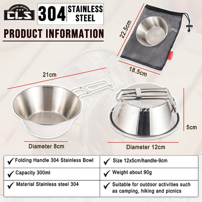 Mangkok Stainless 304 Gagang Lipat Kapasitas 300 ml Camping Outdoor Plus Storage BAG