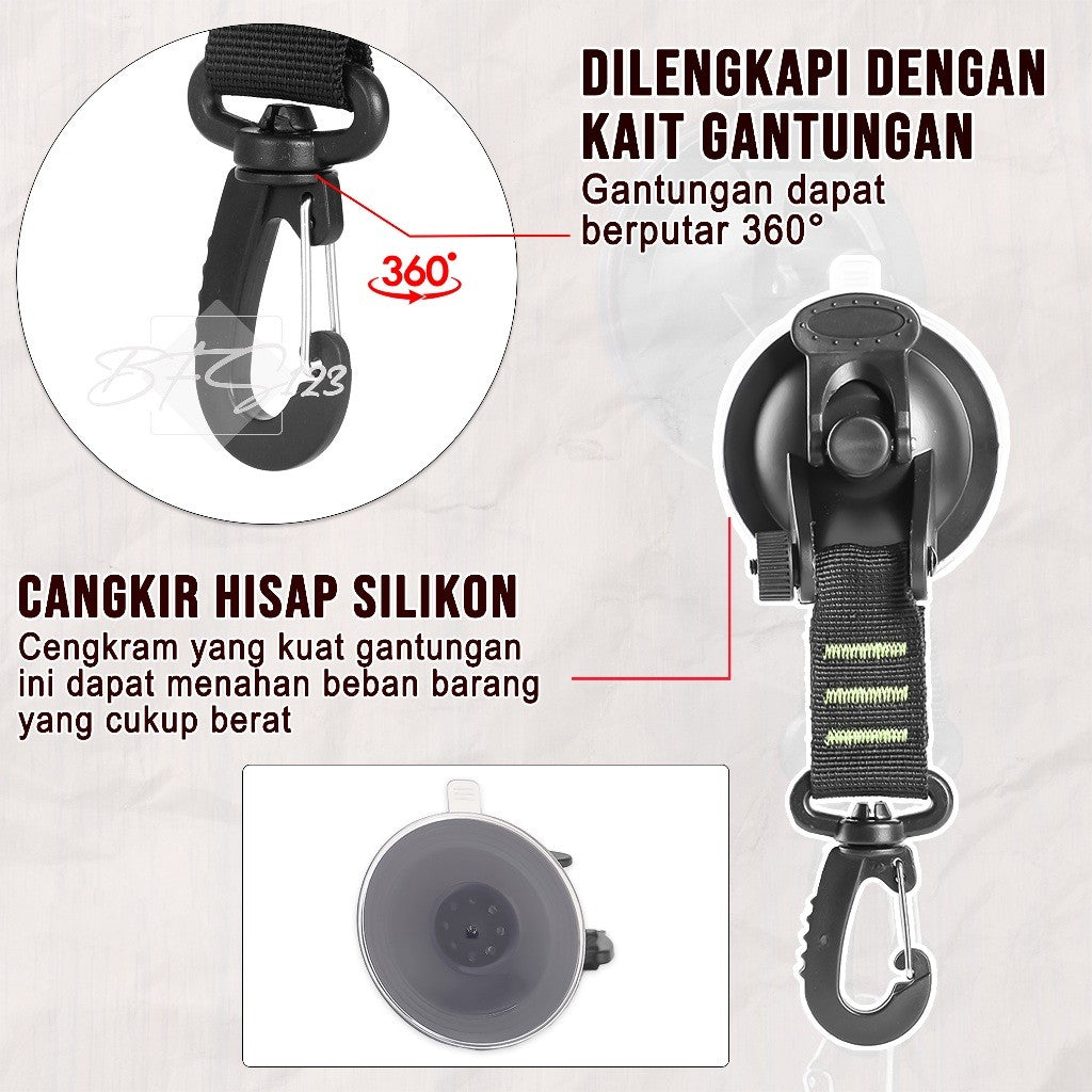 Gantungan Suction Cup Pengait Tali Flysheet Tenda Carabiner Gantung Barang Camping Outdoor Campervan