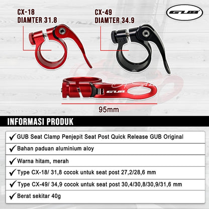 GUB Seat Clamp 31.8 34.9 Clamp Penjepit Seatpost Quick Release GUB Original