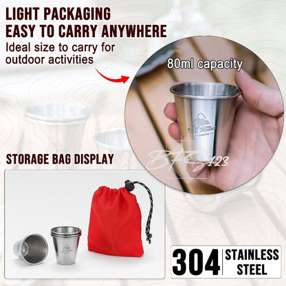 4 Pcs Gelas Sloki Stainless 304 Camping Outdoor 80 ml ISE Mount Plus Storage Bag
