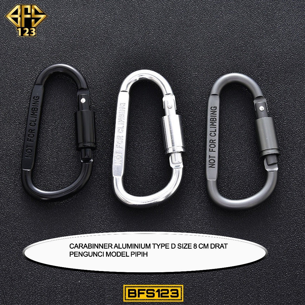 Carabinner Aluminium Type D Size 8 Cm Drat Pengunci Model Pipih