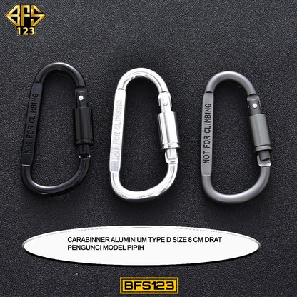 Carabinner Aluminium Type D Size 8 Cm Drat Pengunci Model Pipih