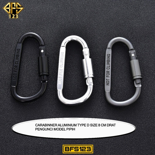 Carabinner Aluminium Type D Size 8 Cm Drat Pengunci Model Pipih