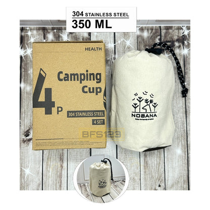 Paket Gelas Camping Plus Storage Pouch Stainless 304 isi 4 Pcs 350 Ml