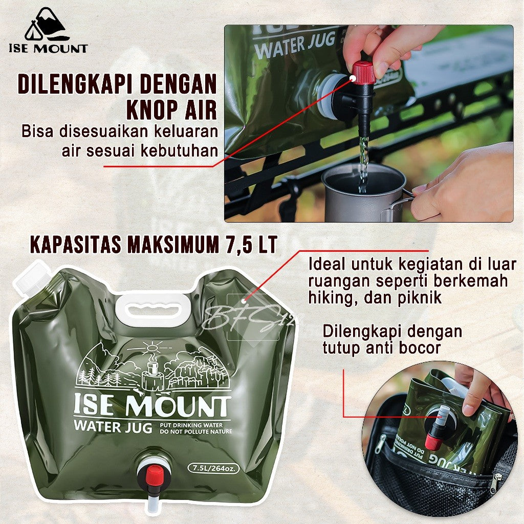 Water BAG Kantong Air Minum Lipat Tempat Air Minum Camping Hiking 7,5 Liter Ise Mount