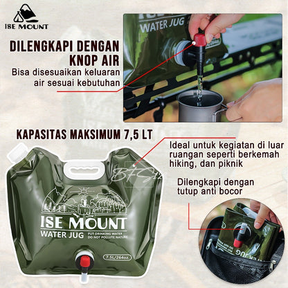 Water BAG Kantong Air Minum Lipat Tempat Air Minum Camping Hiking 7,5 Liter Ise Mount