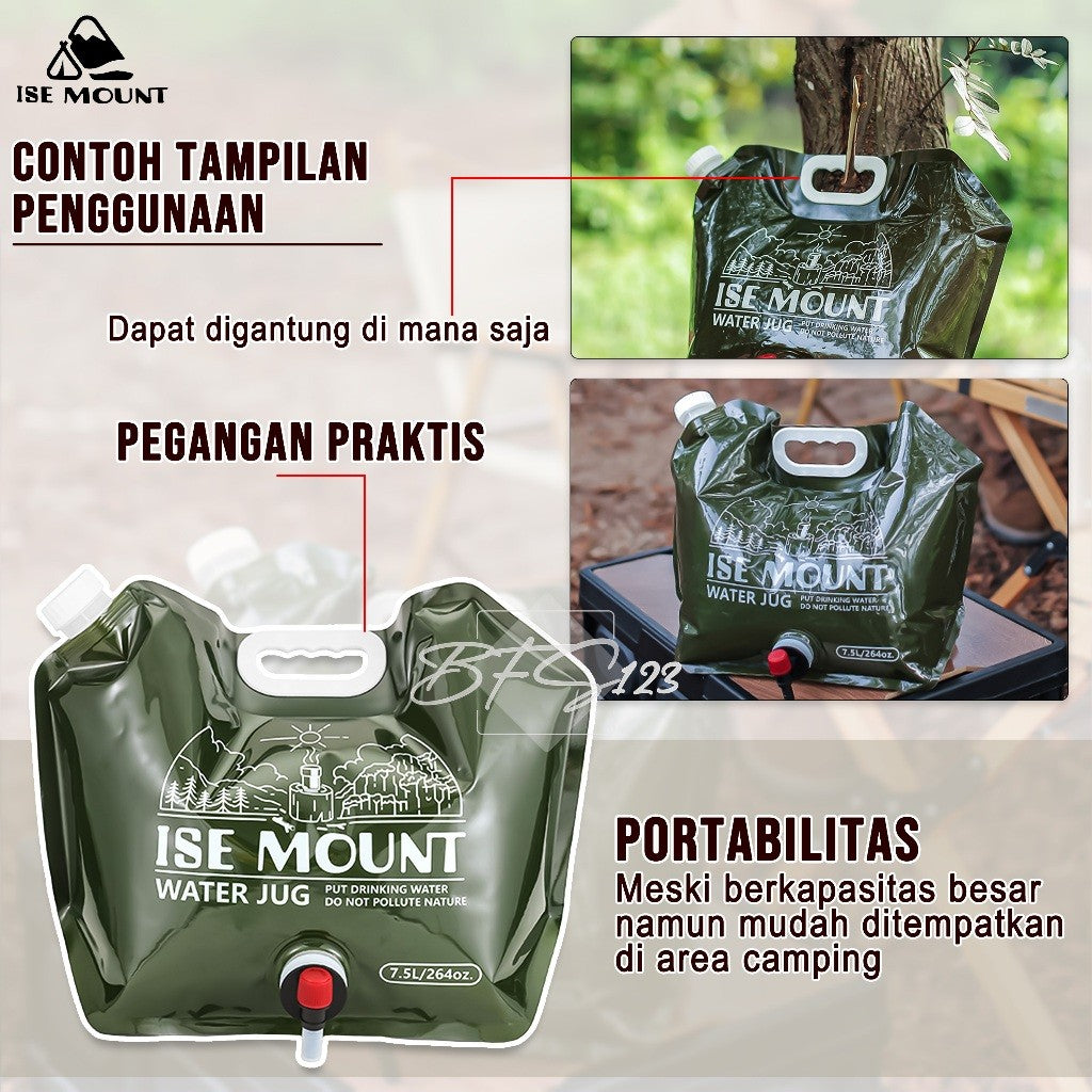 Water BAG Kantong Air Minum Lipat Tempat Air Minum Camping Hiking 7,5 Liter Ise Mount