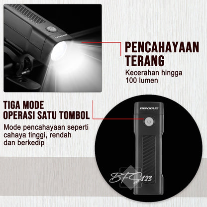 Lampu Depan Sepeda LED BG-2257 Waterproof 100 Lumens Battery Charge Isi Ulang 500 mAh
