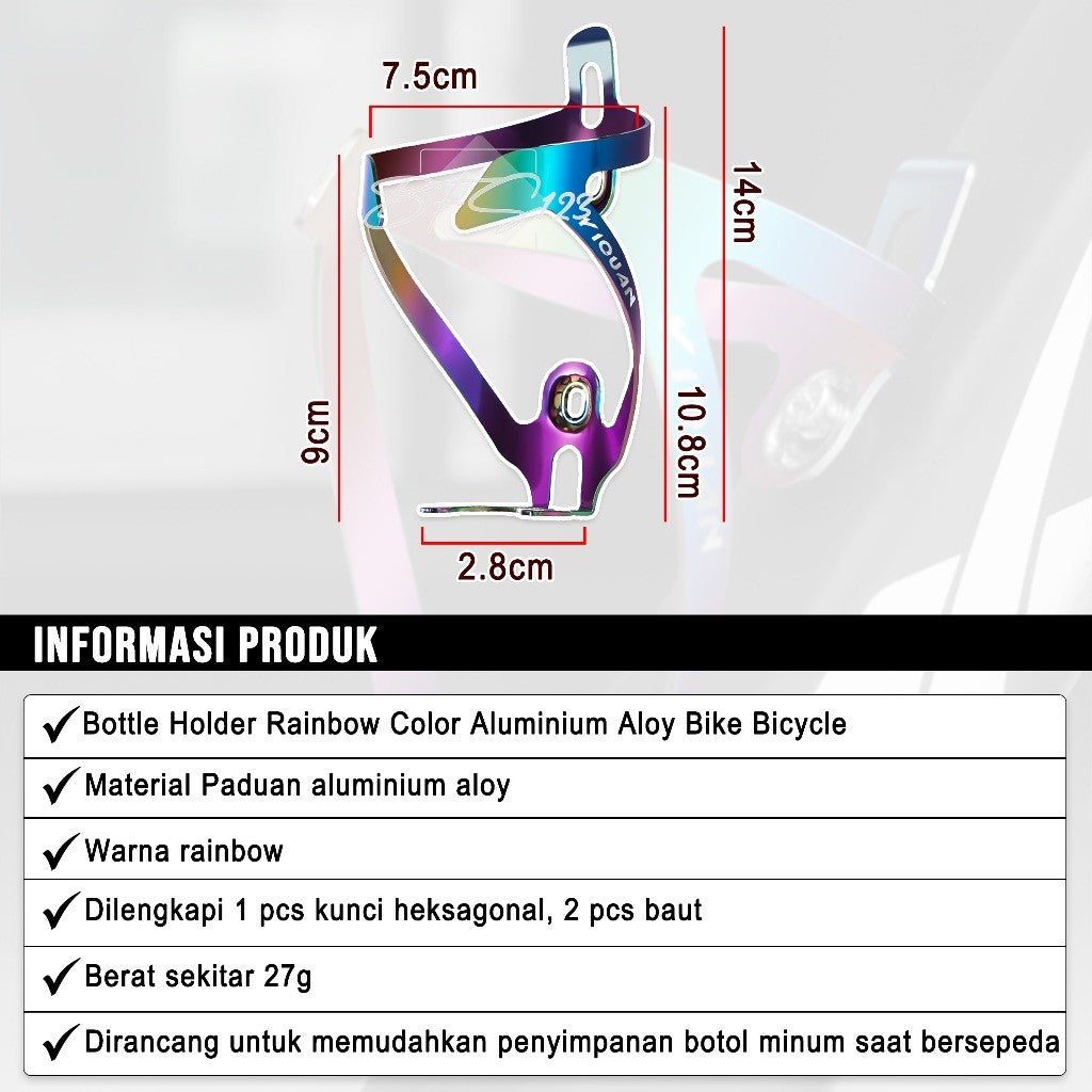 Bottle Cage Aluminium Aloy Rainbow Tempat Botol Minum Motor Sepeda Bottle Holder Bike Bicycle Free 2 Pcs Baut
