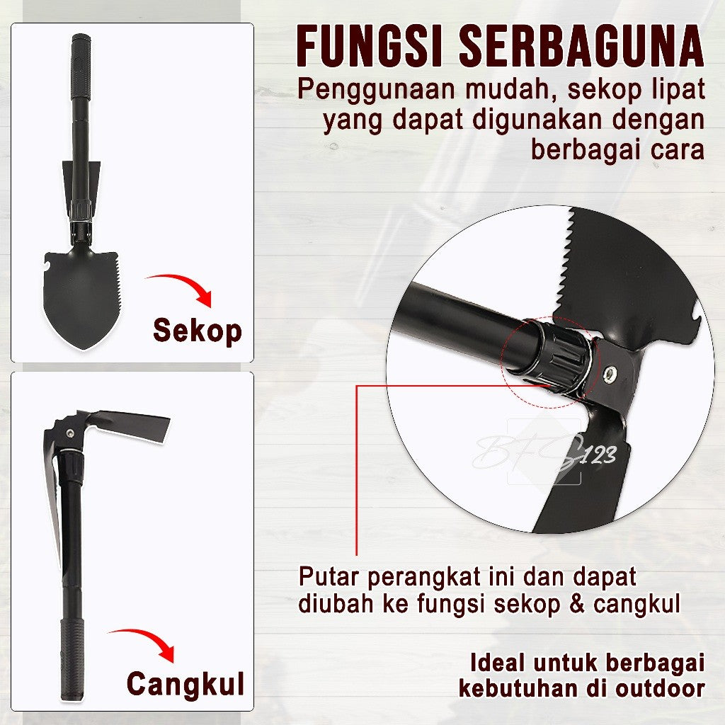 Sekop Cangkul Pacul Lipat Portable Camping Hiking Shovel SCFS-63 With Storage Bag Selpa