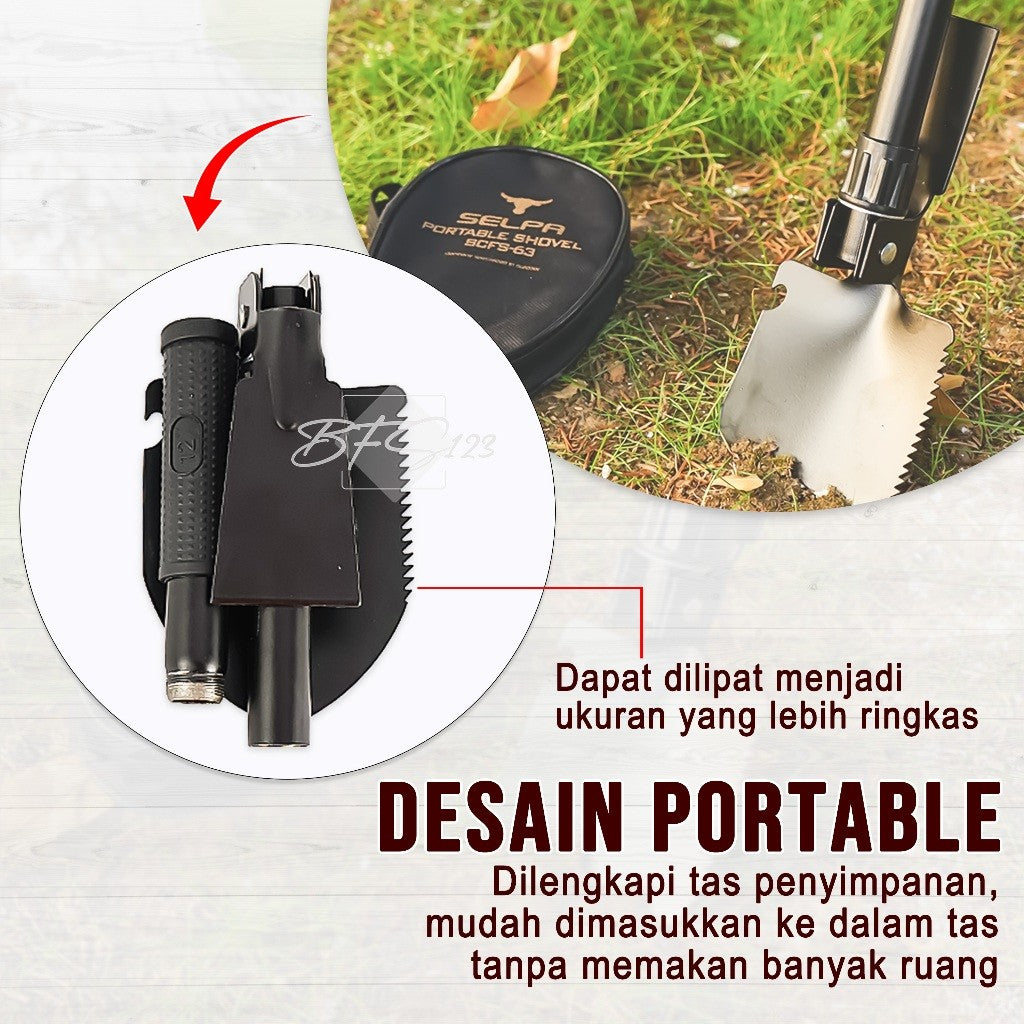 Sekop Cangkul Pacul Lipat Portable Camping Hiking Shovel SCFS-63 With Storage Bag Selpa