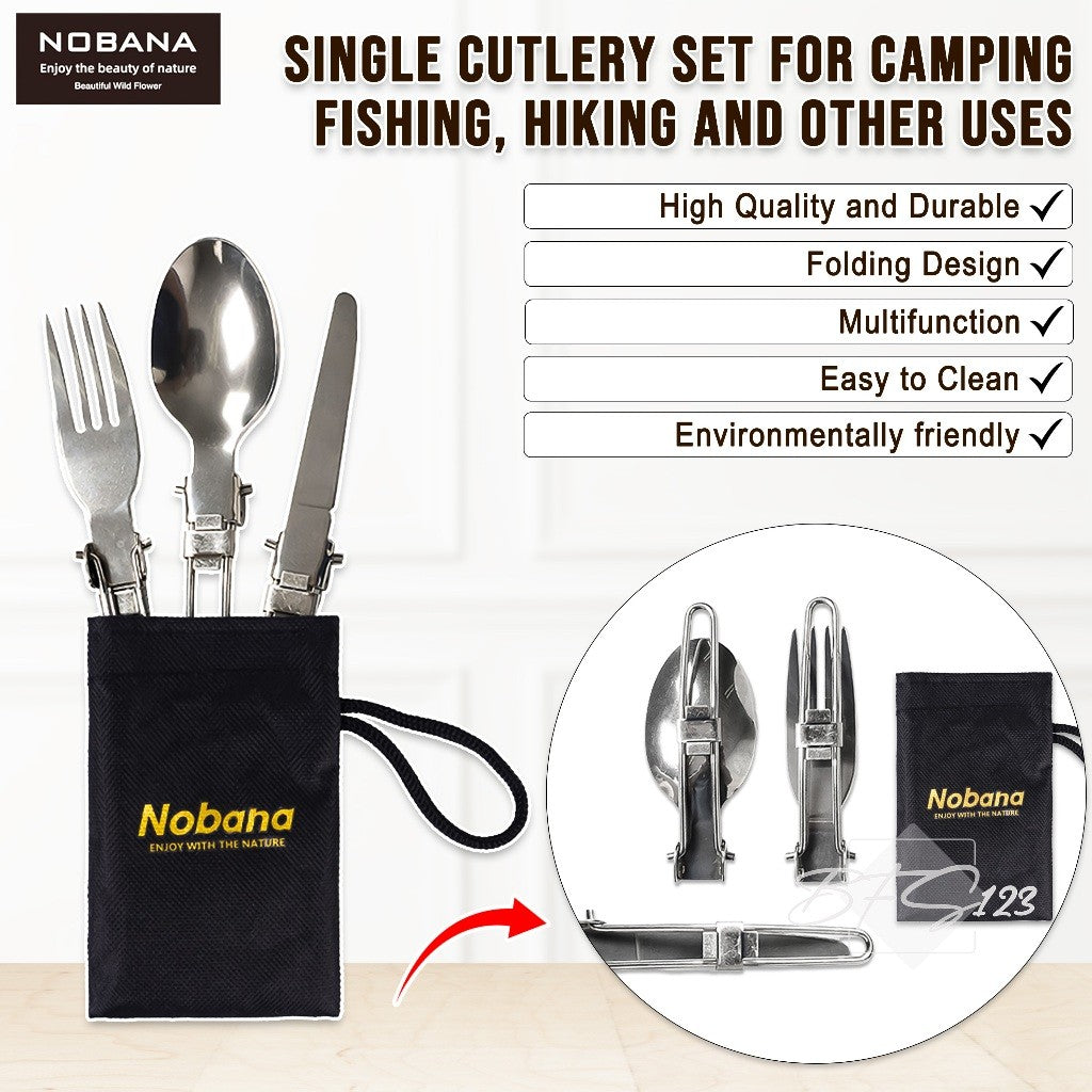 Sendok Garpu Pisau Lipat Stainless Steel Plus Oxford Cloth Storage BAG Nobana