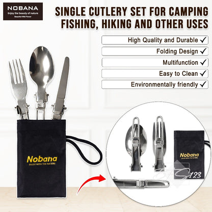 Sendok Garpu Pisau Lipat Stainless Steel Plus Oxford Cloth Storage BAG Nobana