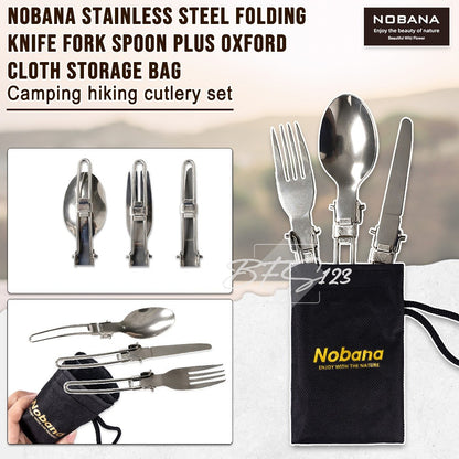 Sendok Garpu Pisau Lipat Stainless Steel Plus Oxford Cloth Storage BAG Nobana