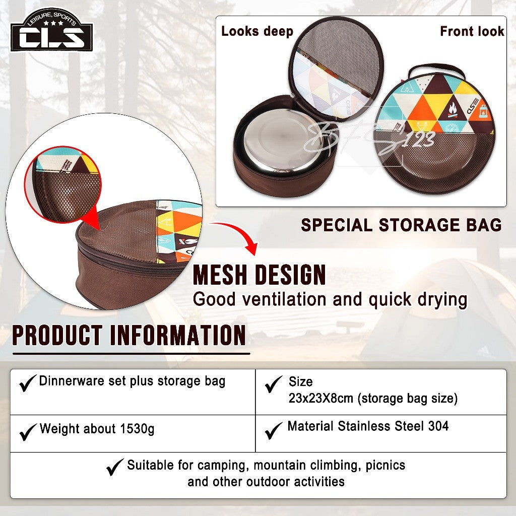 Paket Piring Mangkok Tableware Set 22 in 1 Cookware Set Camping SUS 304 Plus Storage Bag Merk CLS