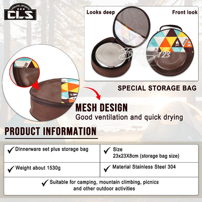 Paket Piring Mangkok Tableware Set 22 in 1 Cookware Set Camping SUS 304 Plus Storage Bag Merk CLS
