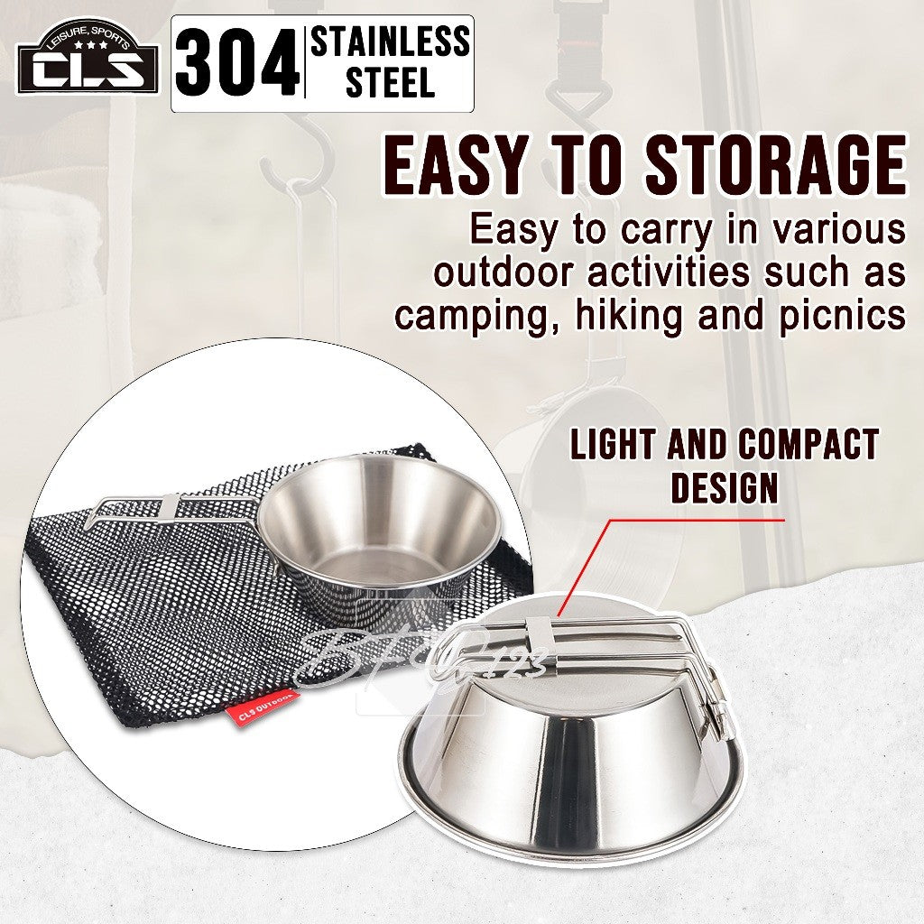 Mangkok Stainless 304 Gagang Lipat Kapasitas 300 ml Camping Outdoor Plus Storage BAG