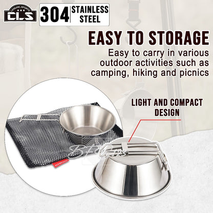 Mangkok Stainless 304 Gagang Lipat Kapasitas 300 ml Camping Outdoor Plus Storage BAG