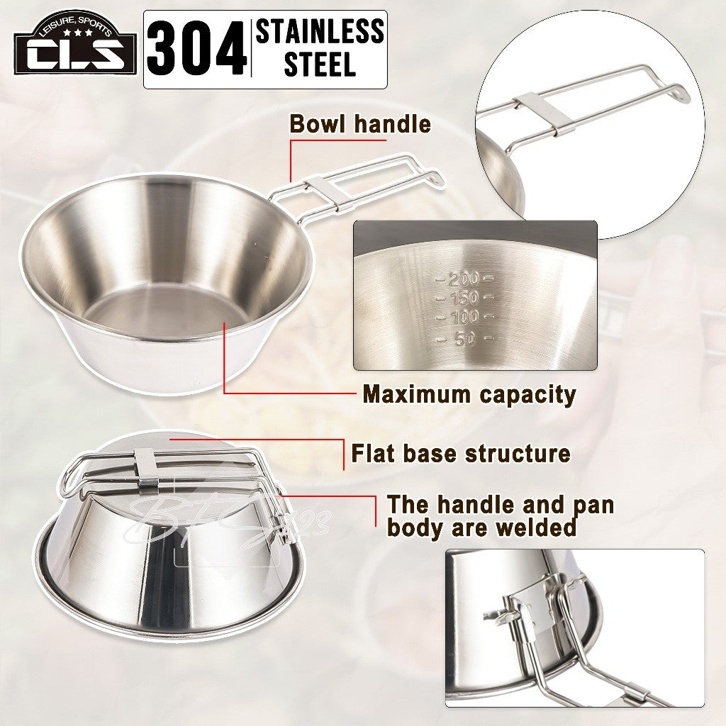 Mangkok Stainless 304 Gagang Lipat Kapasitas 300 ml Camping Outdoor Plus Storage BAG