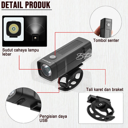 Lampu Depan Sepeda LED BG-2257 Waterproof 100 Lumens Battery Charge Isi Ulang 500 mAh