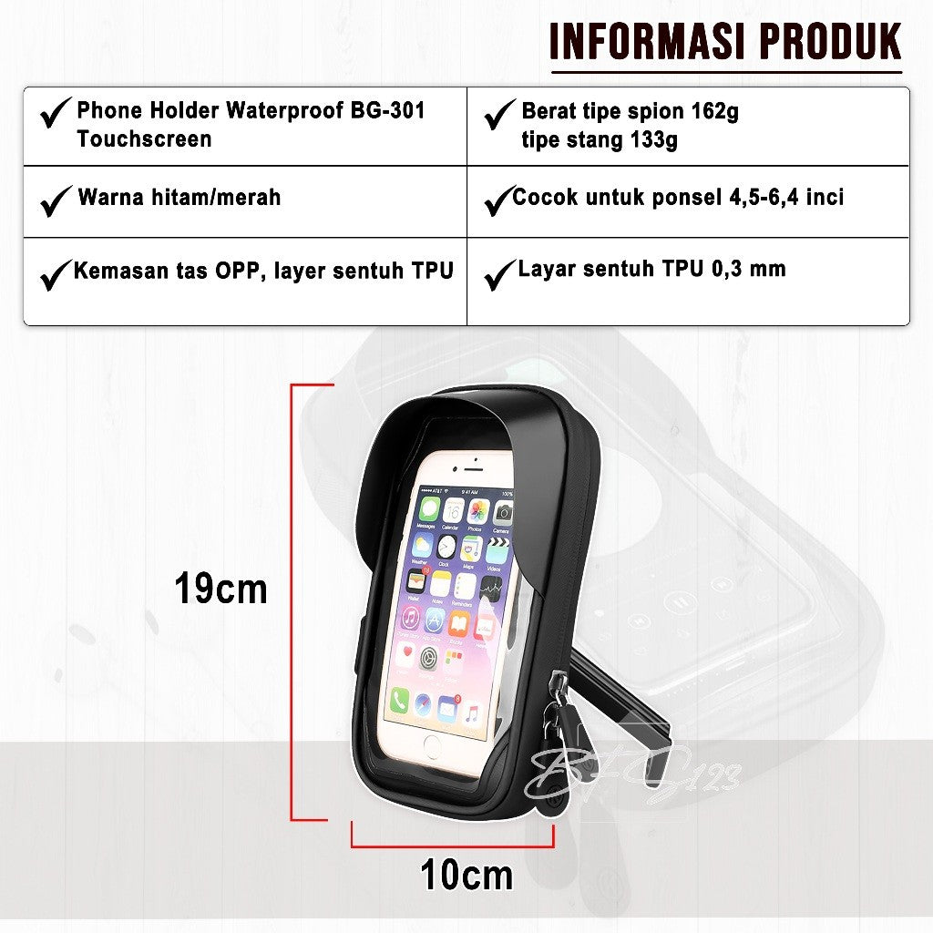 Phone Holder Waterproof BG-301 Touchscreen All Rotate 360 Phone Size Up to 6.4 Inch