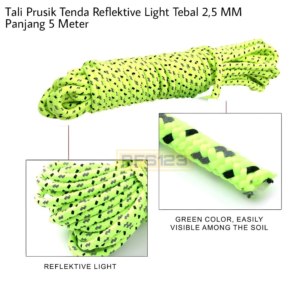 Tali Prusik Tenda Reflektive Light Tebal 2,5 MM Panjang 5 Meter