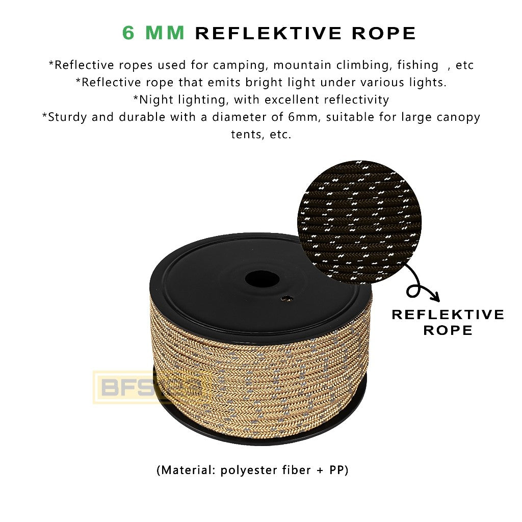 Tali Prusik Reflektif 6 mm Warna Khaki Tali Tenda Anti Angin Reflektive Rope CLS