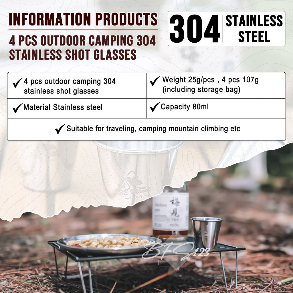4 Pcs Gelas Sloki Stainless 304 Camping Outdoor 80 ml ISE Mount Plus Storage Bag
