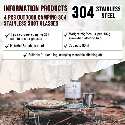 4 Pcs Gelas Sloki Stainless 304 Camping Outdoor 80 ml ISE Mount Plus Storage Bag