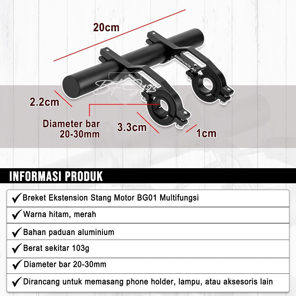 Breket Ekstension Handlebar Stang Motor BG01 Multifungsi Bracket Ekstension Holder HP Motor Peninggi Holder Aluminium Aloy