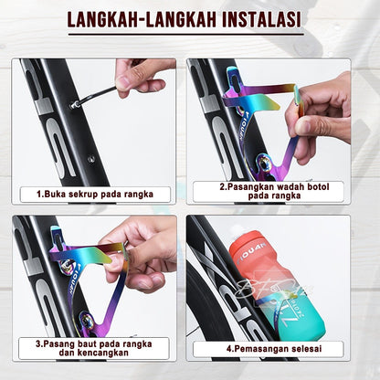 Bottle Cage Aluminium Aloy Rainbow Tempat Botol Minum Motor Sepeda Bottle Holder Bike Bicycle Free 2 Pcs Baut