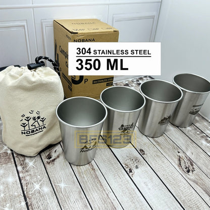 Paket Gelas Camping Plus Storage Pouch Stainless 304 isi 4 Pcs 350 Ml