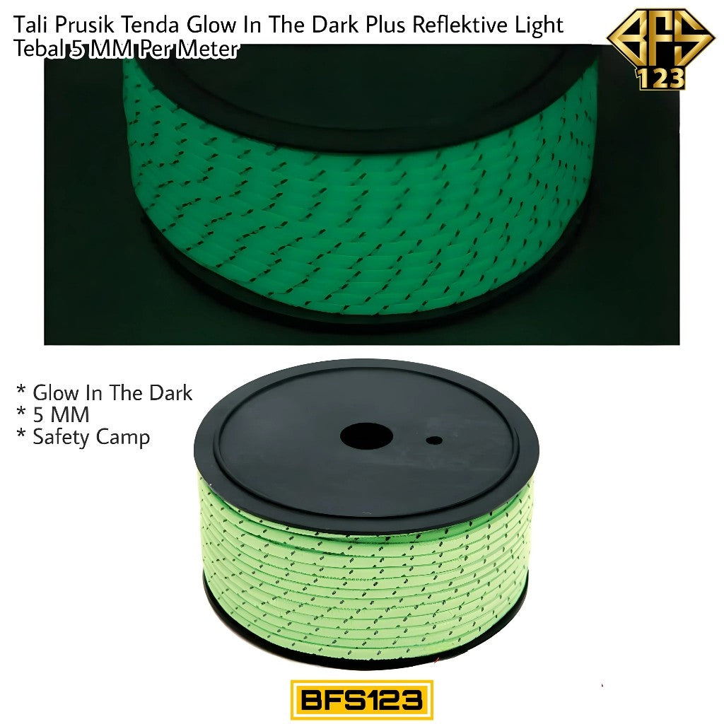 Tali Prusik Tenda Glow In The Dark Plus Reflektive Light Tebal 5 MM Per Meter