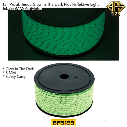Tali Prusik Tenda Glow In The Dark Plus Reflektive Light Tebal 5 MM Per Meter