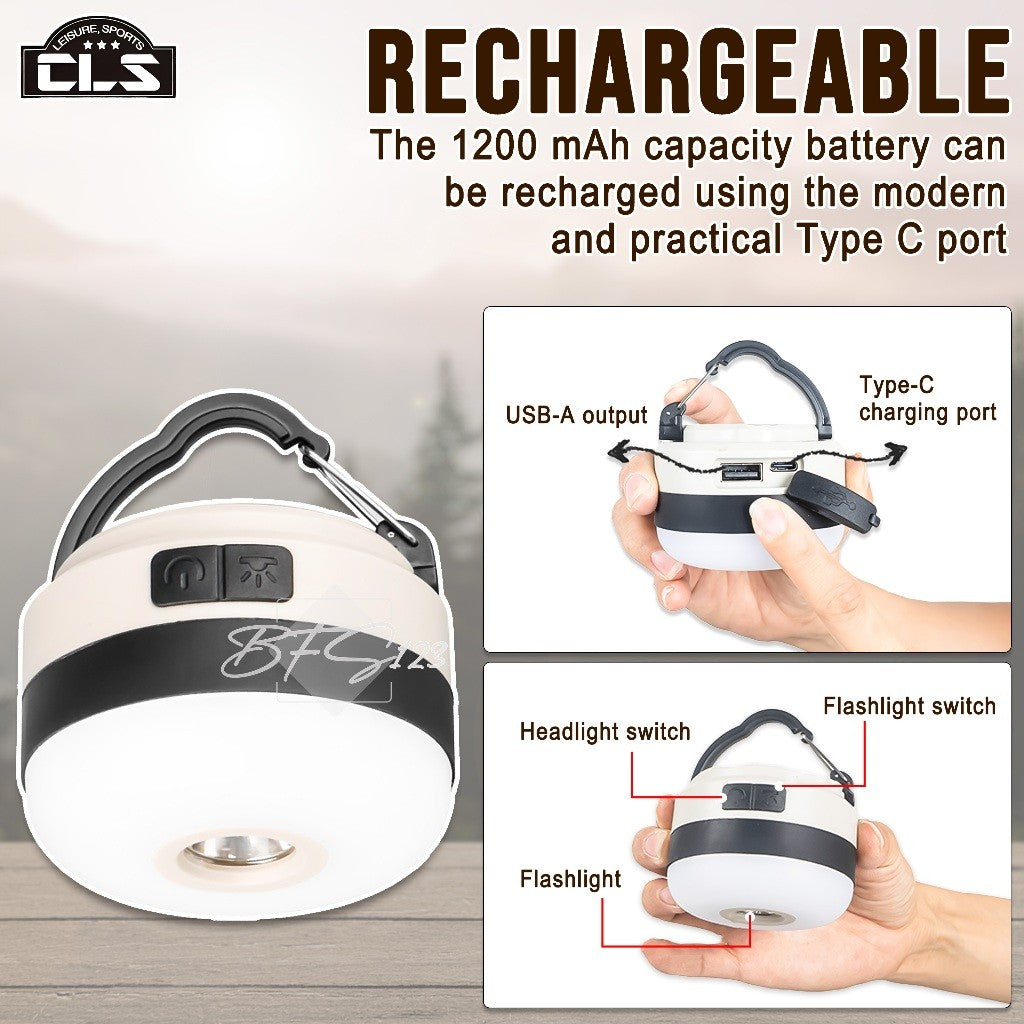 Lampu Tenda Gantung Senter LED IPX4 Waterproof Multicolour Light Rechargeable Type-C 1200 mAh CLS
