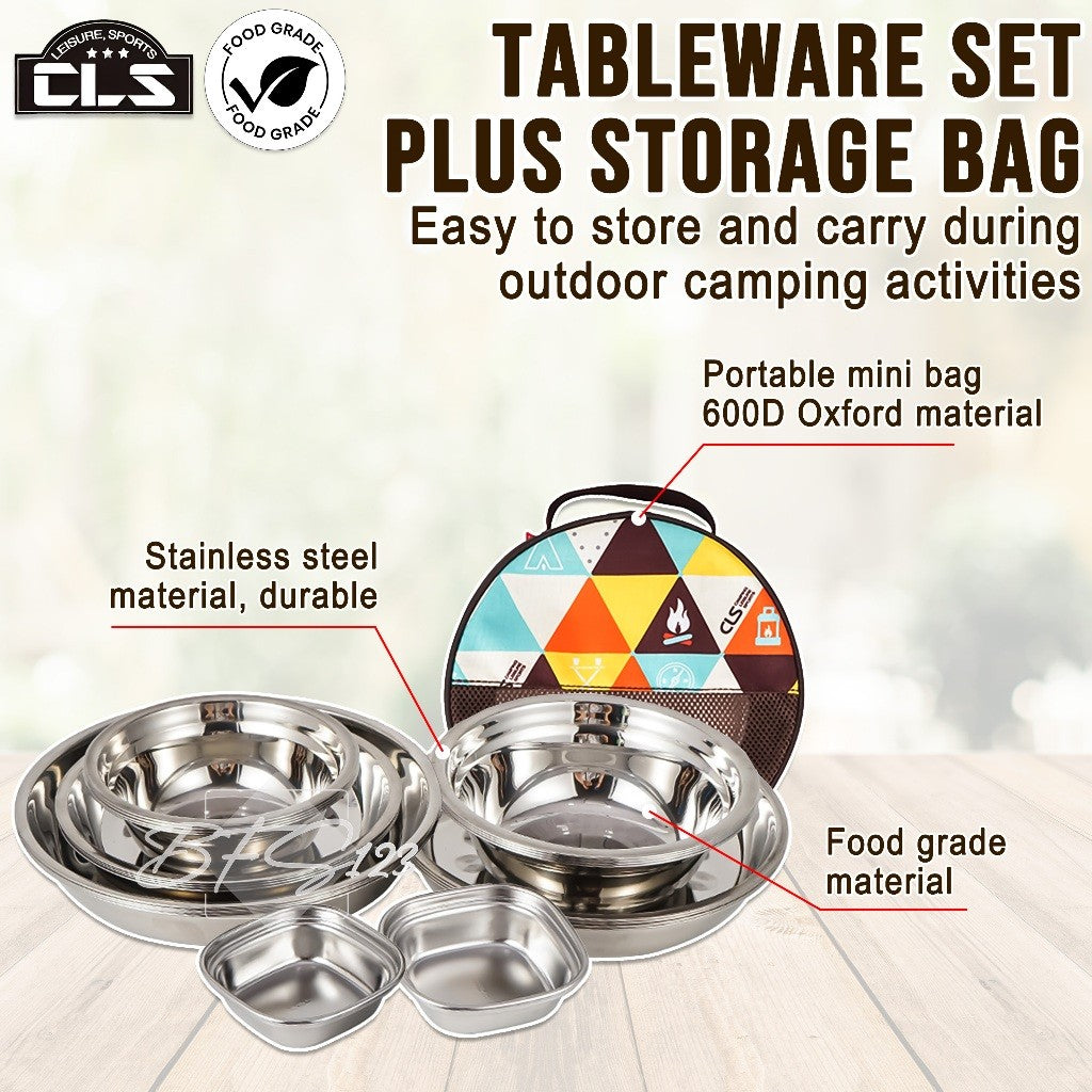 Paket Piring Mangkok Tableware Set 22 in 1 Cookware Set Camping SUS 304 Plus Storage Bag Merk CLS