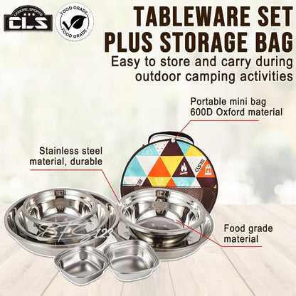 Paket Piring Mangkok Tableware Set 22 in 1 Cookware Set Camping SUS 304 Plus Storage Bag Merk CLS