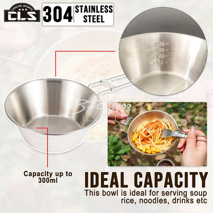 Mangkok Stainless 304 Gagang Lipat Kapasitas 300 ml Camping Outdoor Plus Storage BAG
