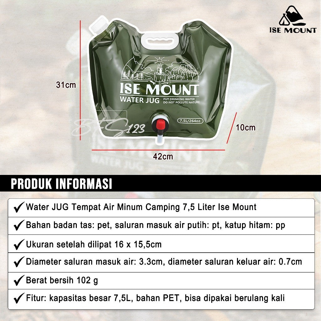 Water BAG Kantong Air Minum Lipat Tempat Air Minum Camping Hiking 7,5 Liter Ise Mount