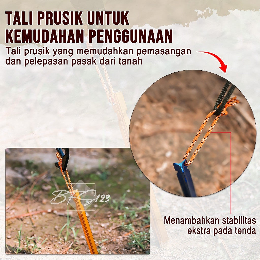 Pasak Tenda Aluminium Ultralight Model Y 18 Cm Plus Tali Prusik Camping Hiking Outdoor