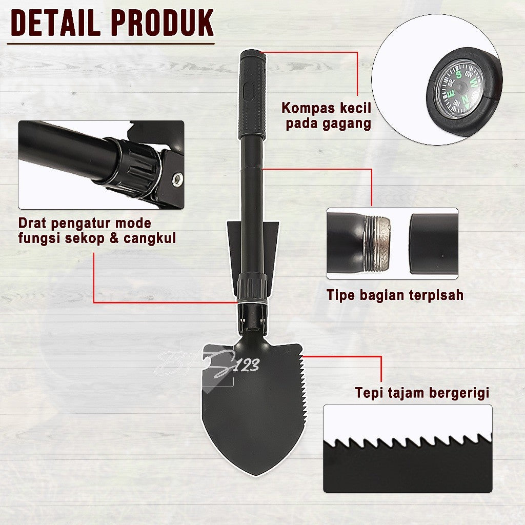 Sekop Cangkul Pacul Lipat Portable Camping Hiking Shovel SCFS-63 With Storage Bag Selpa