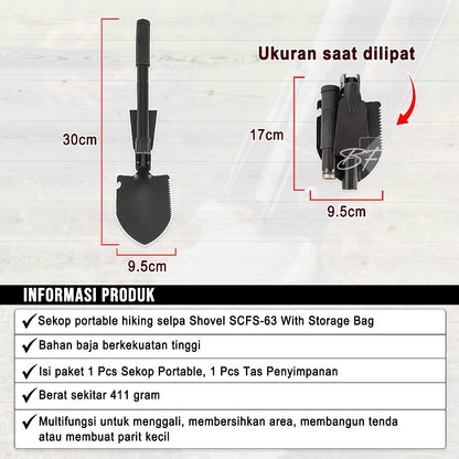 Sekop Cangkul Pacul Lipat Portable Camping Hiking Shovel SCFS-63 With Storage Bag Selpa