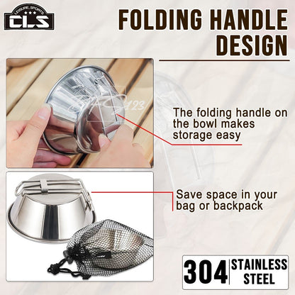Mangkok Stainless 304 Gagang Lipat Kapasitas 300 ml Camping Outdoor Plus Storage BAG