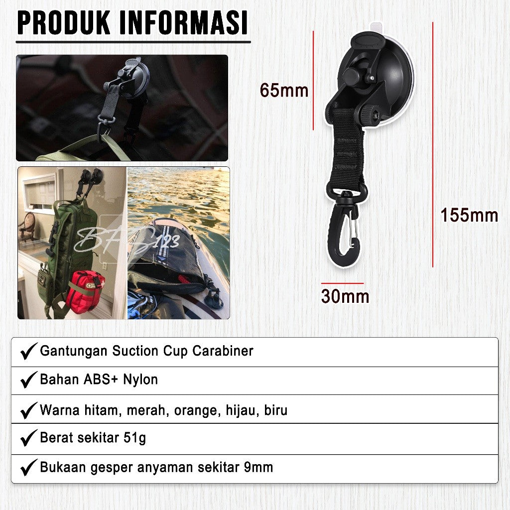 Gantungan Suction Cup Pengait Tali Flysheet Tenda Carabiner Gantung Barang Camping Outdoor Campervan