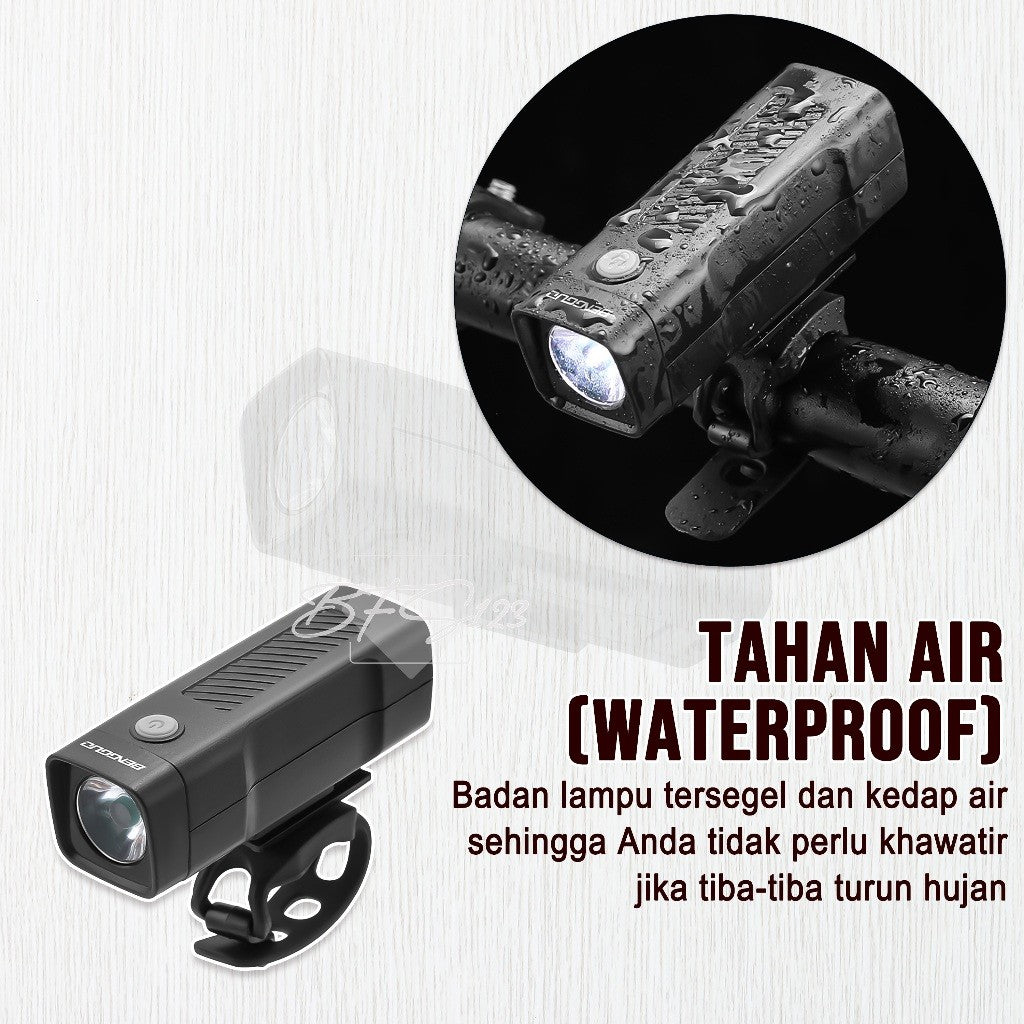 Lampu Depan Sepeda LED BG-2257 Waterproof 100 Lumens Battery Charge Isi Ulang 500 mAh