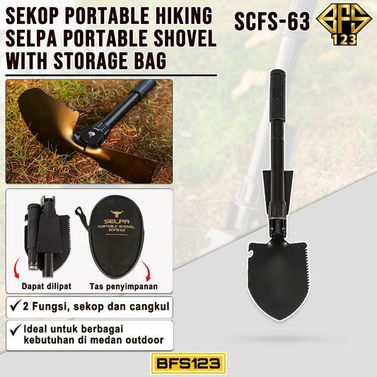 Sekop Cangkul Pacul Lipat Portable Camping Hiking Shovel SCFS-63 With Storage Bag Selpa