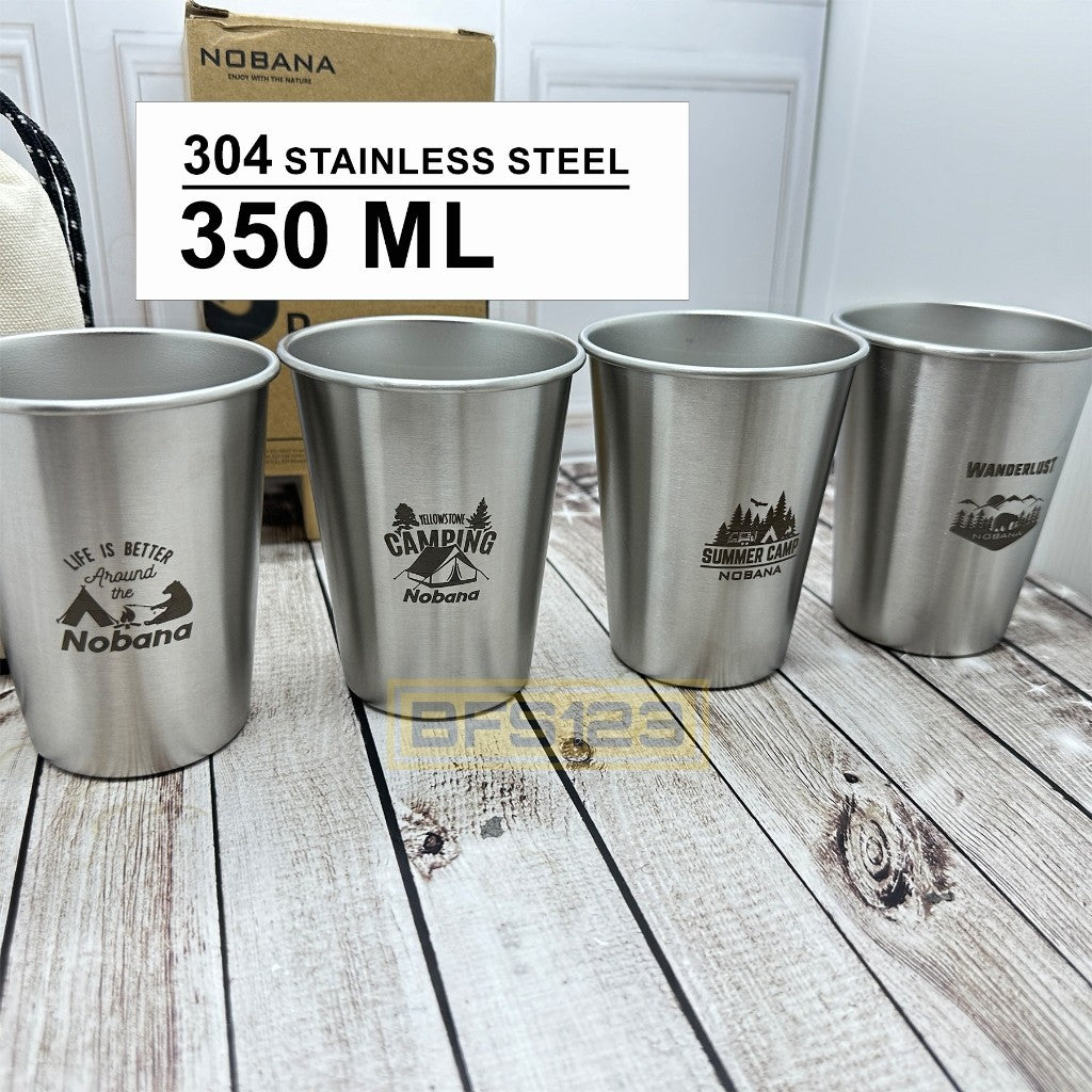 Paket Gelas Camping Plus Storage Pouch Stainless 304 isi 4 Pcs 350 Ml