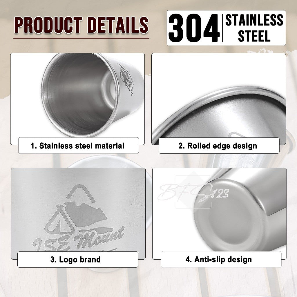 4 Pcs Gelas Sloki Stainless 304 Camping Outdoor 80 ml ISE Mount Plus Storage Bag