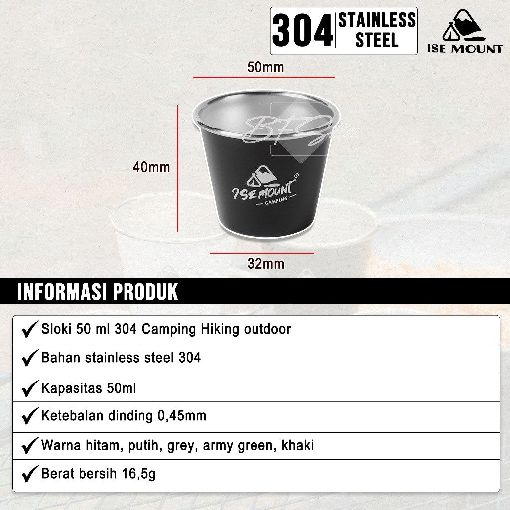 Gelas Sloki Stainless 50 ml 304 Camping Hiking outdoor Ise Mount